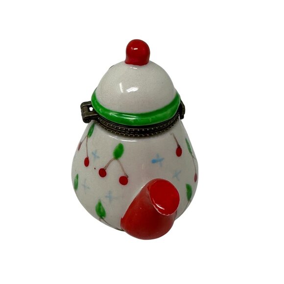 Vintage Mini Teapot Trinket Box Red Green Ceramic Hinged Cherry Holiday Decor - Picture 3 of 16
